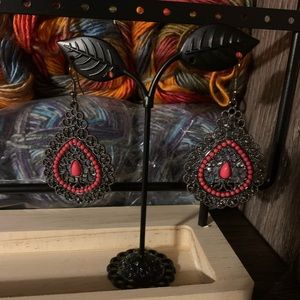 Gunmetal Gray and Pink Dangle Earrings